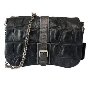 Longchamp Y2K Vintage More Is More Croc Embossed Leather Chain Crossbody Bag